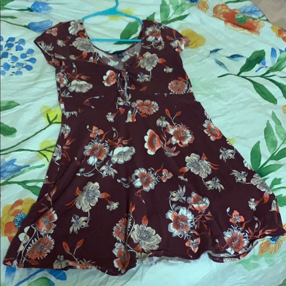 Red Floral Tie Front A-Line Flare Mini Dress - Picture 2 of 4